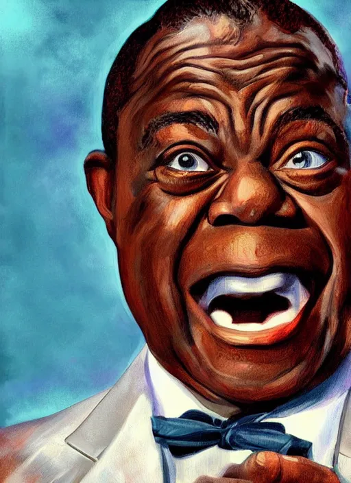 Image similar to a portrait of louis armstrong holding a white handkerchief, by tai - shan schierenberg, dramatic lighting, highly detailed digital painting