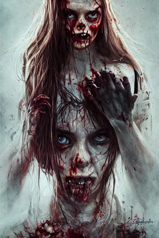 Image similar to movie poster of Daria Strokous staring in a 1980 horror movie, zombie themed, by artgerm and greg rutkowski