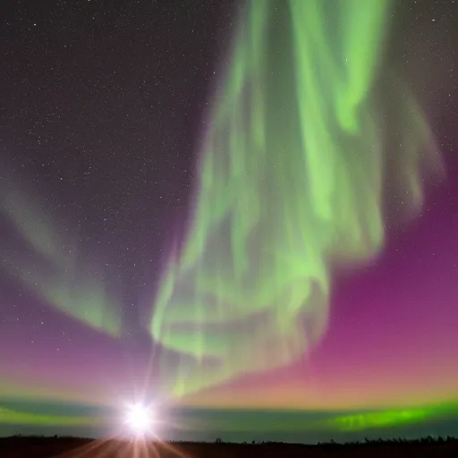 Prompt: comet with a long tail in a night sky aurora borealis 4k award winning photo