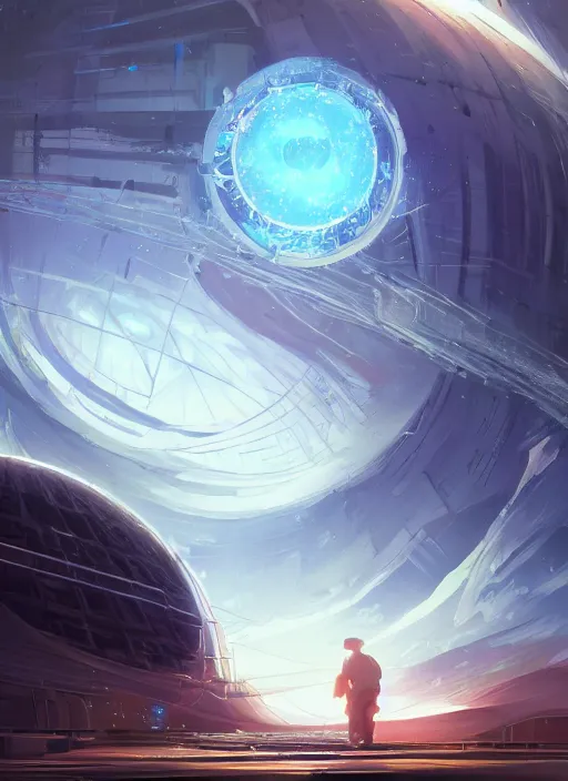 Prompt: dyson sphere - mid construction | hyperrealistic oil painting | by makoto shinkai, ilya kuvshinov, lois van baarle, rossdraws | futuristic architecture, in the style of hearthstone, trending on artstation | dark color scheme