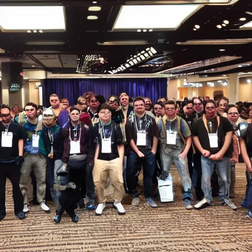 Image similar to A bunch of nerds at DEF CON linecon