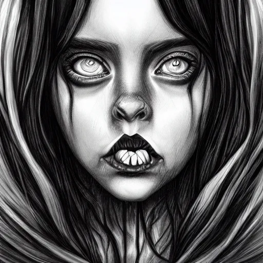 a gothic portrait drawing of billie eilish by cyril Stable Diffusion