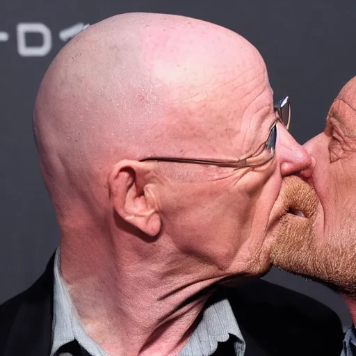 Prompt: jonathan banks kissing walter white, face close up