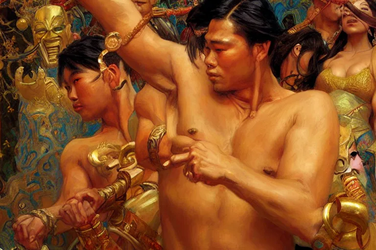 Prompt: asian mythology, painting by gaston bussiere, craig mullins, j. c. leyendecker, tom of finland