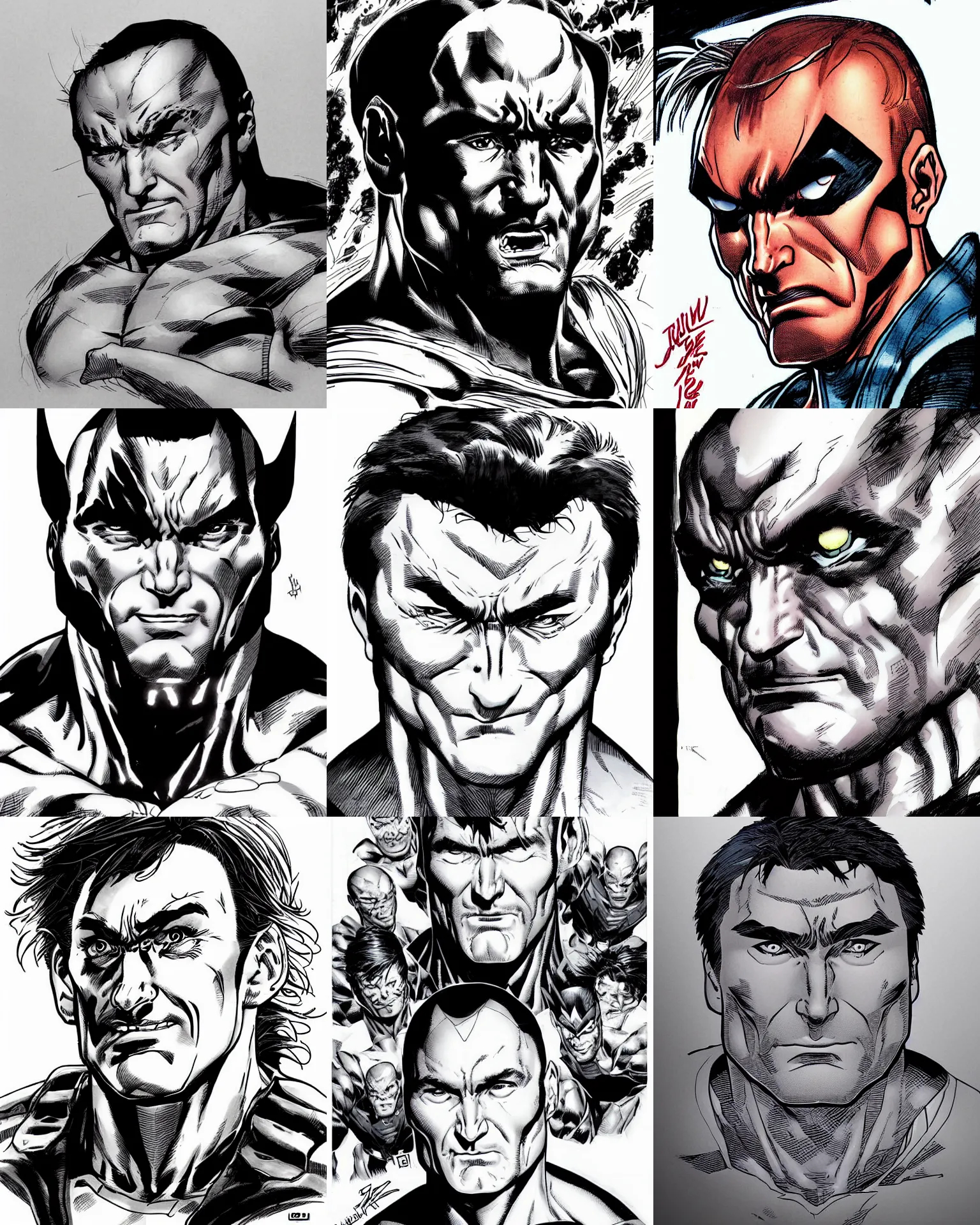 Prompt: phil collins!!!jim lee!!! flat ink sketch by jim lee face close up headshot in the style of jim lee, x-men superhero comic book character by jim lee