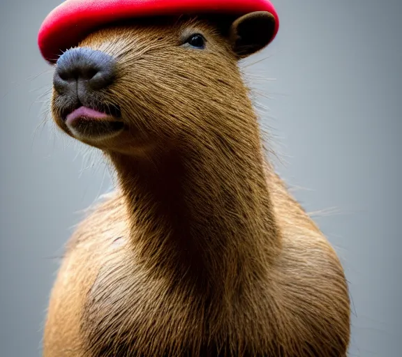 Image similar to a portrait of capybara with a redcap mushroom cap growing on its head by luis royo. intricate. lifelike. soft light. sony a 7 r iv 5 5 mm. cinematic post - processing