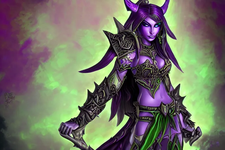 Image similar to purple warrior night elf, world of warcraft, trending on art station, fantasy, smooth