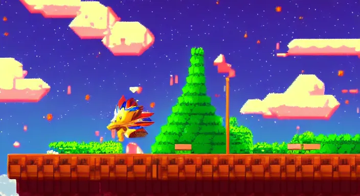 Sonic the hedgehog with tree und sea green hill zone 8 bit sprite - AI  Generated Artwork - NightCafe Creator