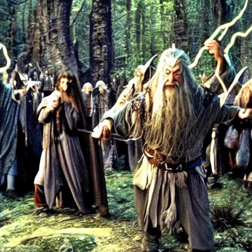 Image similar to a scene from lord of the rings, shamanic ritual run by gandalf