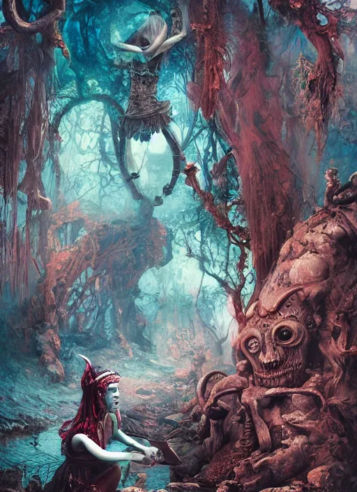 Image similar to alice in wonderland, viking god, highly detailed, cinematic, 8 k, by megan duncanson, benjamin lacombe, adrian borda, stanley artgermm, tom bagshaw, craig mullins, carne griffiths, ayami kojima, beksinski, giger, trending on deviantart, hyper detailed, horror, full of colour