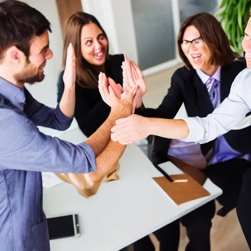 Image similar to crying office team high fiving