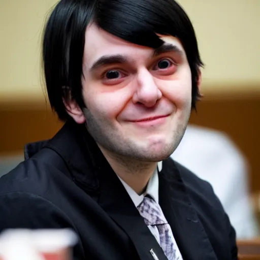 Prompt: cute looking martin shkreli at his trial, cosplaying a girl with cat ears, wearing nekomimi