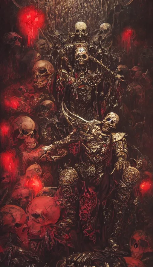 Image similar to Blood for the blood god, Skulls for the skull throne by Adrian Smith and Delphin Enjolras and Ilya Repin