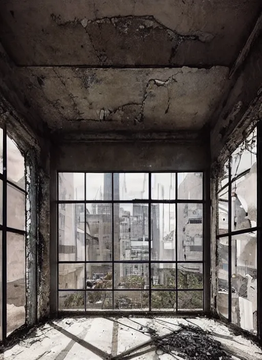 Image similar to “derelict architecture single building , clear window building , architecture digest, building surrounded in a luxury environment, bright tones, fluorescent lighting,volumetric Lighting, photorealism, high detail, golden ratio, cinematic, octane renderer”