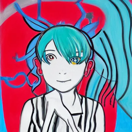 Prompt: Hatsune Miku painted by Pablo Picasso, oil on canvas