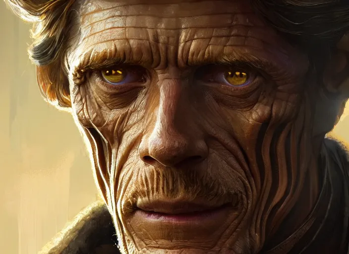 Image similar to williem dafoe as oscar diggs, intricate, d & d, fantasy, art nouveau, digital painting, trending on artstation, sharp focus, illustration, global illumination, ray tracing, art by artgerm and greg rutkowski and ruan jia