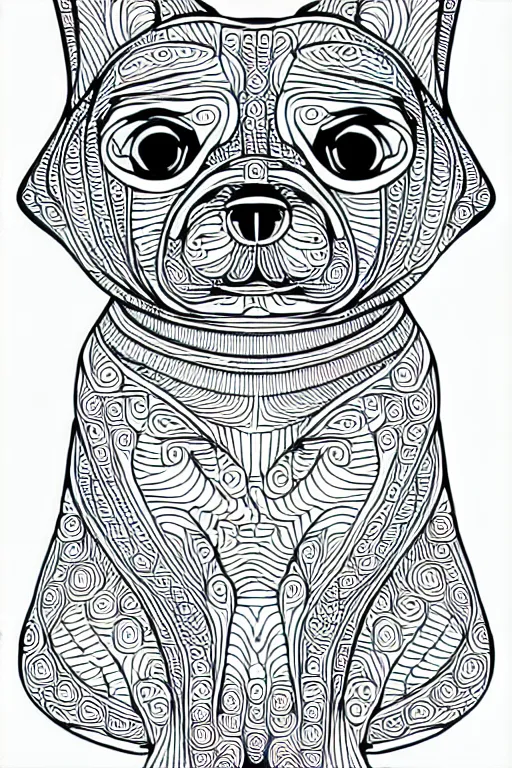 Image similar to puppy dog chart cat statue ornaments fractal ink drawing line art colouring page, vector, margins, fine lines, centered