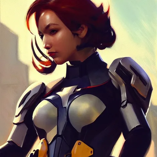 Image similar to greg manchess portrait painting of light armored black widow as overwatch character, medium shot, asymmetrical, profile picture, organic painting, sunny day, matte painting, bold shapes, hard edges, street art, trending on artstation, by huang guangjian and gil elvgren and sachin teng