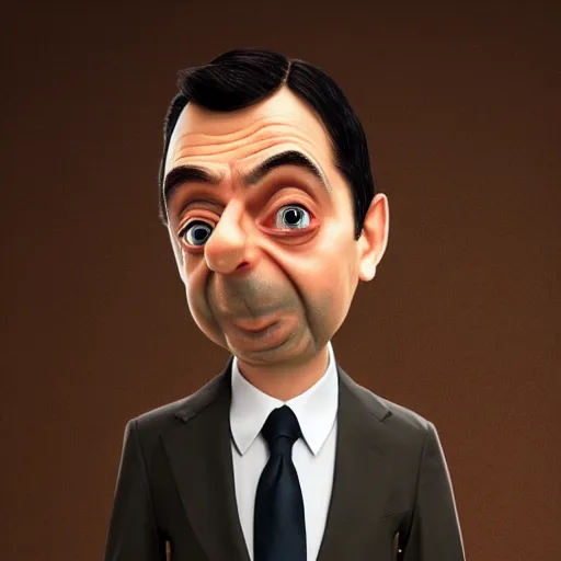 Image similar to Mr Bean in a 3D Animated Mr Bean film animated by Illumination, portrait, photograph, realistic, hyperrealistic, highly detailed, very detailed, extremely detailed, detailed, digital art, trending on artstation