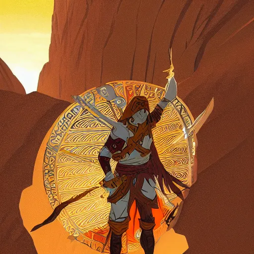 Image similar to an ultra detailed vector image of solaire of astora dressed as the prince of persia, concept art by alphonse mucha and greg rutkowski, bright red desert sands, bright yellow and red sun, octane render, liminal space