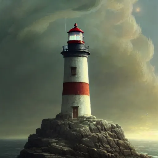 Image similar to a lighthouse standing on a cloud,digital art,realiatic,hyperdetailed,art by greg rutkowski,trevor henderson,photorealistic,mega realistic,surreal,fantasy