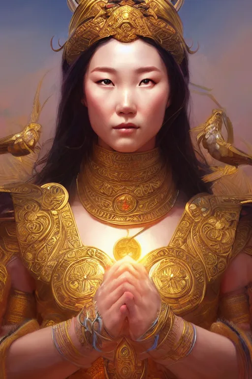 Prompt: goddess of the mongolia, highly detailed, digital painting, artstation, concept art, smooth, sharp focus, illustration, unreal engine 5, 8 k, art by artgerm and greg rutkowski and edgar maxence