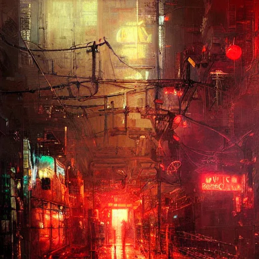 Image similar to robot cyborg cat, many wires and neon lights exposed, metal and glowing eyes, highly detailed painting by jeremy mann