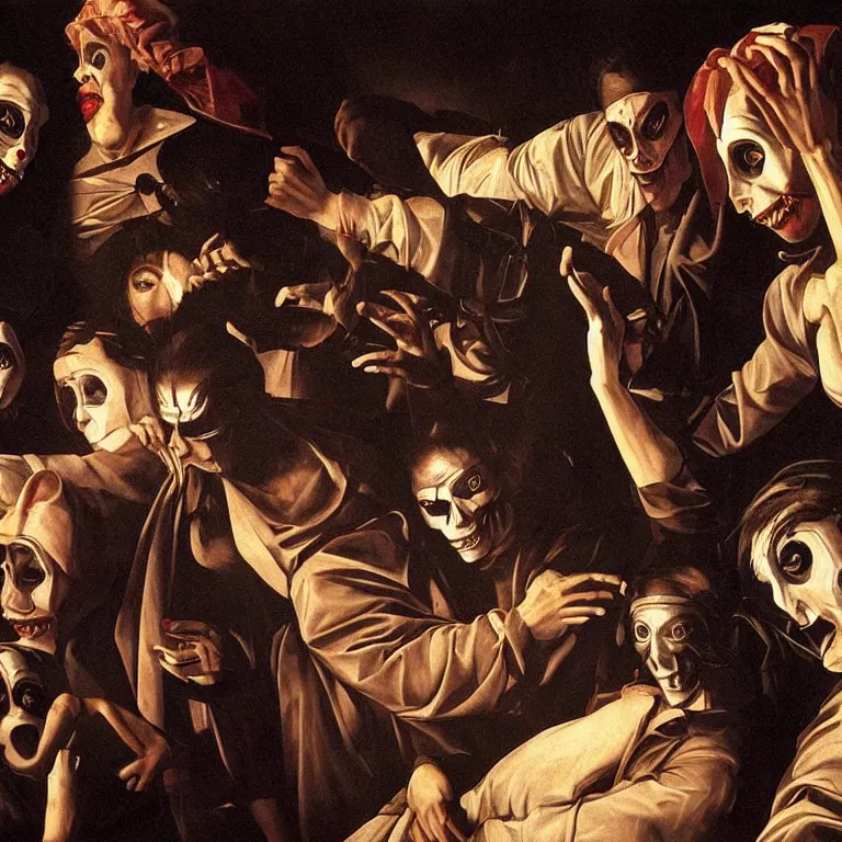 Image similar to the night of the purge,, highly detailed, 8 k resolution, art by caravaggio, modern art, optical illusion