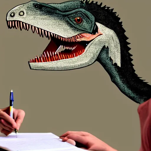 Image similar to velociraptor studying for a math test