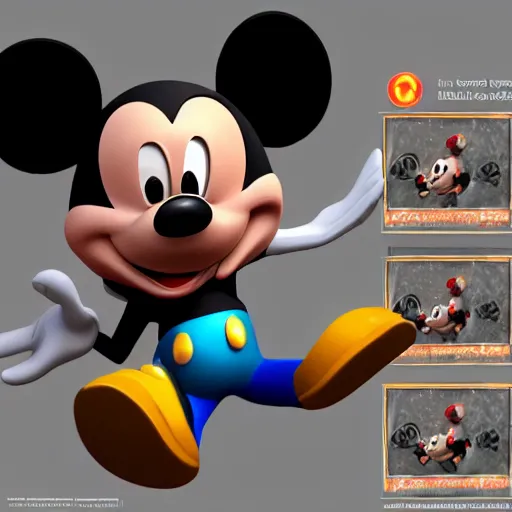 Prompt: ninety year old micky mouse, realistic, unreal engine, trending on art station,