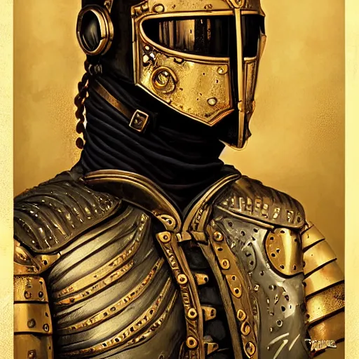 Image similar to Lofi steamPunk portrait medieval knight wearing black and gold plate armor Pixar style by Tristan Eaton Stanley Artgerm and Tom Bagshaw