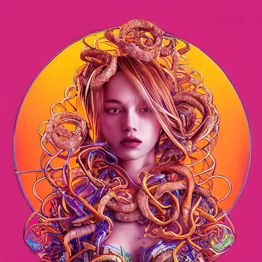 Prompt: the portrait of an unbelievably beautiful woman partially made of onion rings, an ultrafine detailed illustration by james jean, final fantasy, intricate linework, bright colors, behance contest winner, vanitas, angular, altermodern, unreal engine 5 highly rendered, global illumination, radiant light, detailed and intricate environment