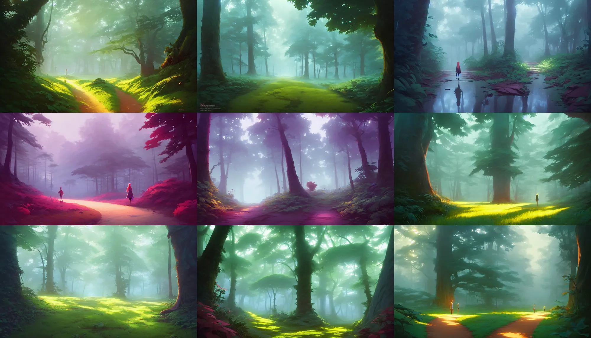 Prompt: path into lush forest, mysterious mist, behance hd by jesper ejsing, by rhads, makoto shinkai and lois van baarle, ilya kuvshinov, rossdraws global illumination