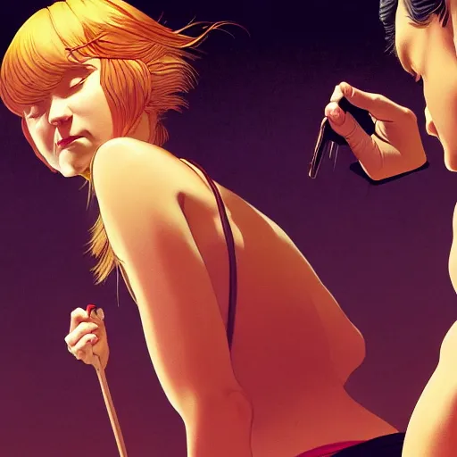 Image similar to stable diffusion stealing jobs from designers, digital painting masterpiece, by ilya kuvshinov, by frank frazetta, by mœbius, by reiq, by hayao miyazaki, intricate detail, beautiful brush strokes, advanced lighting technology, 4 k wallpaper, interesting character design, stylized yet realistic anatomy and faces, inspired by kill bill animated scene