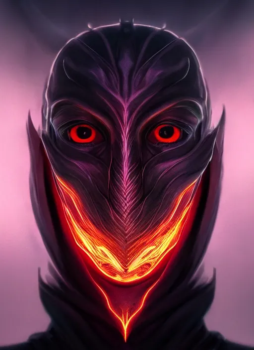 Prompt: full face mask epic portrait, sauron glowing eyes, elden ring, matte painting concept art, midjourney, beautifully backlit, swirly vibrant color lines, fantastically gaudy, cinematic aesthetic octane render, 8 k hd resolution, by ilya kuvshinov, john howe, darius zawadzki and zdizslaw beksinski