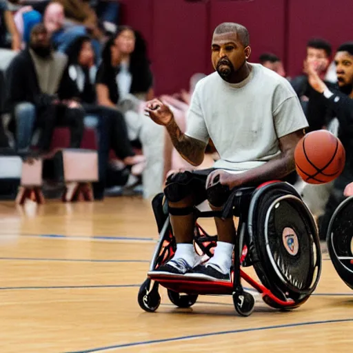 Image similar to kanye west playing against a wheelchair basketball team