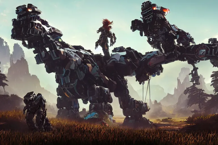 Image similar to stalker machine mecha animal beast robot of horizon forbidden west horizon zero dawn bioluminiscence global illumination ray tracing hdr fanart arstation by sung choi and eric pfeiffer and gabriel garza and casper konefal