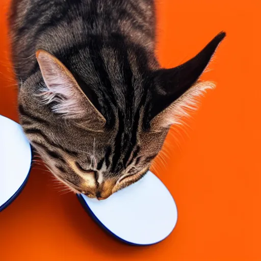 Prompt: Two cats playing ping pong on orange background