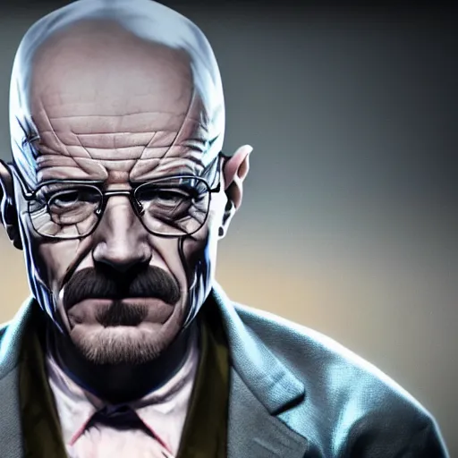 Image similar to walter white as the joker smiling, scary, trending on artstation, artstationhd, octane render, cgsociety, cinema 4 d,, greg rutkowski