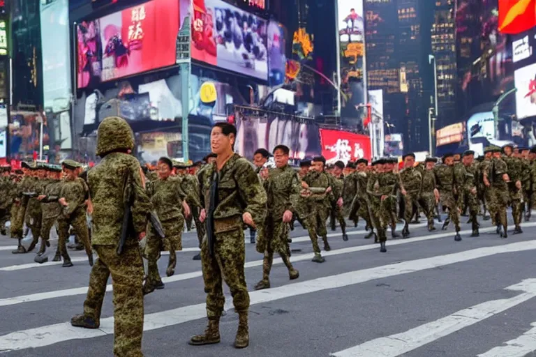 Image similar to chinese army fighting on time square