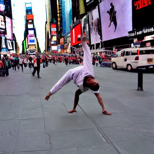 Prompt: gandhi breakdancing in New York Times square