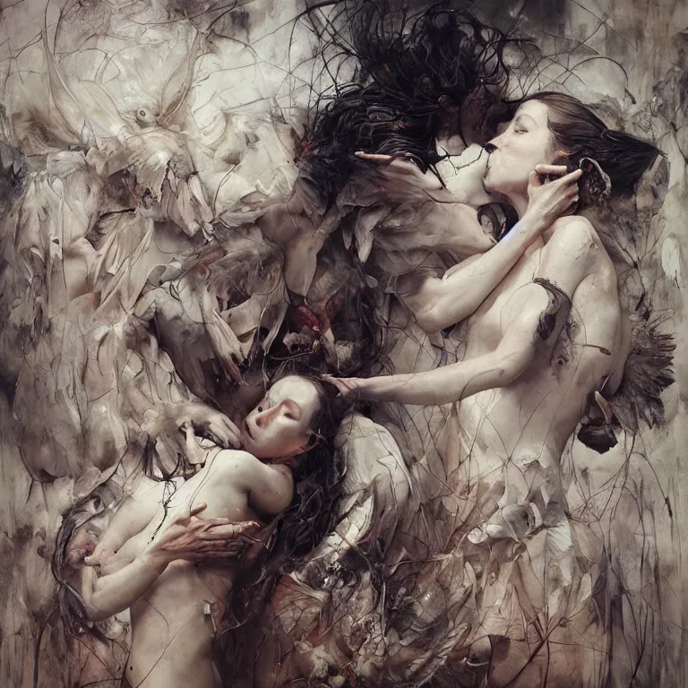 Image similar to angels kissing, 3 d render, esao andrews, jenny saville, surrealism, dark art by james jean, greg rutkowski