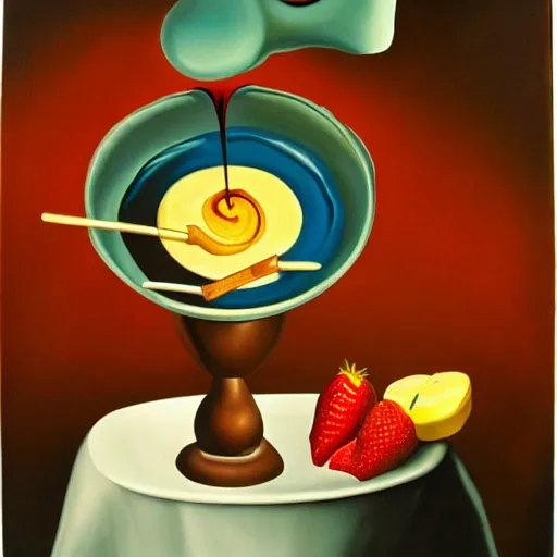 Image similar to Surrealist painting of a chocolate fondue