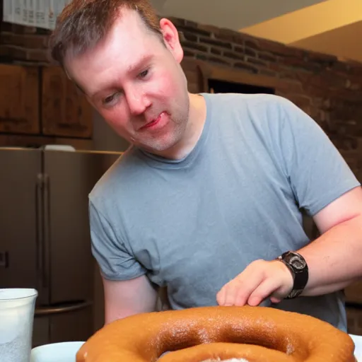 Prompt: Andrew Price, the blender guru, making donuts