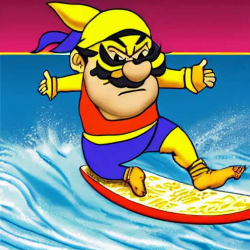 Image similar to Wario surfing in Hawaii