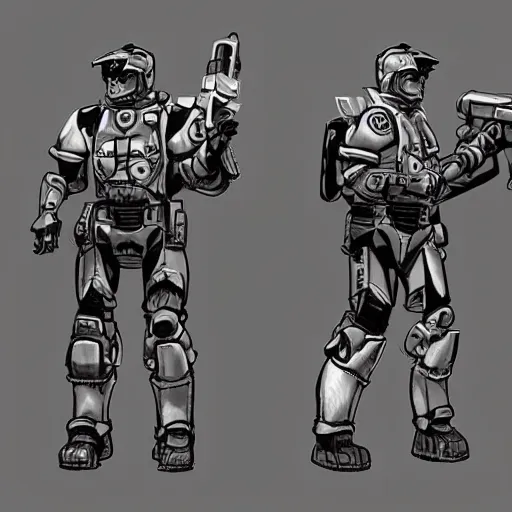 Prompt: Full character sketch of Search and Rescue Star Ranger in heavy assault power armor