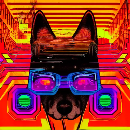 Prompt: Shiba inu, cyberpunk glitchcore synthwave art, trending on ArtStation