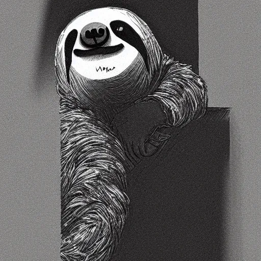 Prompt: sloth stoned, noir animation, drawing, contrast shadows