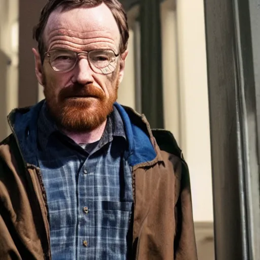 Image similar to Live Action Still of Bryan Cranston dressed as and playing Jesse Pinkman in Breaking Bad, real life, hyperrealistic, ultra realistic, realistic, highly detailed, epic, HD quality, 8k resolution, body and headshot, film still