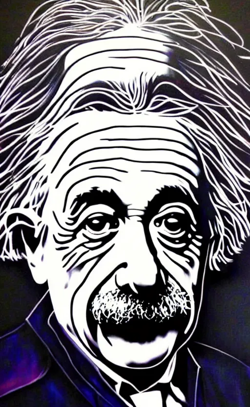 Image similar to a portrait of albert einstein and his equation, by sandra chevrier